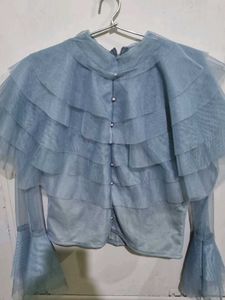 Korean Grey Top With Bell Sleeves