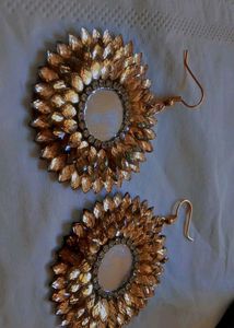 Mirror Work With Golden Diamond Earring
