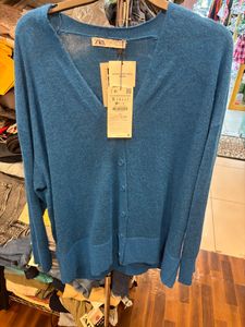 Zara Navy Blue Alpaca Wool Cardigan Size - S to m