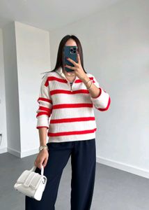 Y2K Striped Knit Zip-up Sweater ♥️