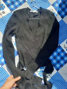 Zara Ribbed Knit Wrap Top