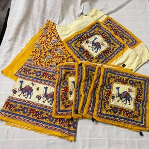 Bedsheet, 2 Bolster Covers, 5 Cushion Covers