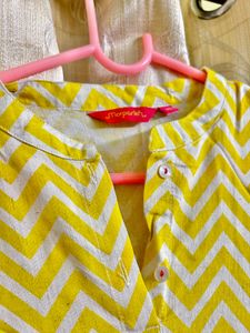 Yellow Printed Kurti With Pocket