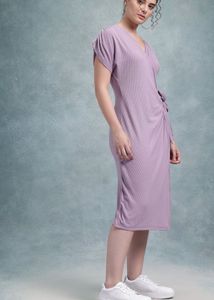 Women Lilac Ribbed Midi Dress