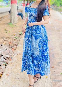 Paisley Print Blue Maxi Dress