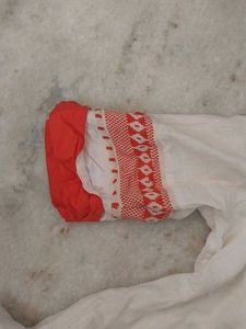 White &amp; Red Cotton Kurta Set