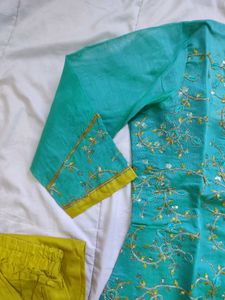 Elegant Turquoise &amp; Green Kurta Set