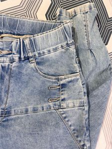 Light Blue Pleated Denim Jogger Jeans
