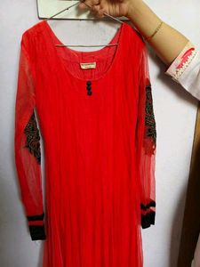 coralEmbroidered Anarkali gown