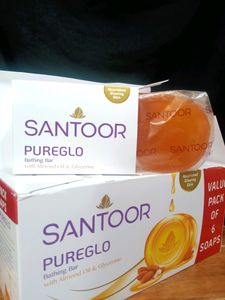 🆕Santoor PureGlo Glycerine Bath Soap with Almond Oil for moisturized, nourished and shining Skin, Combo Offer 125g Pack of 6