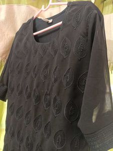 Elegant Black Embroidered Chickenkari Kurta