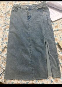 Denim Maxi Skirt with Slit