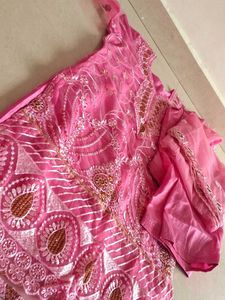 Pink Floral Embroidered Fabric