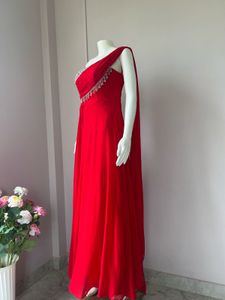 Red Premium One Sided Draped Gown