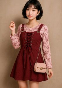 Cute Maroon Lace-Up Mini Dress