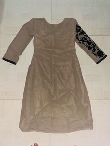 Elegant Beige Tunic with Black Embroidery