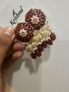 ✨ Statement Maroon &amp; Pearl Earrings