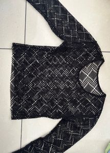 Black Mesh Long Sleeve Top