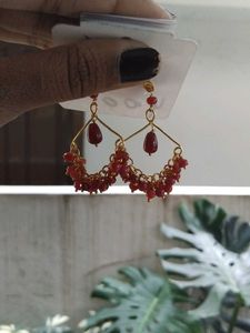 Red Beaded Dangle Earrings