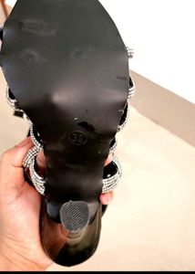 SSS Stylish Black Heels with Rhinestones