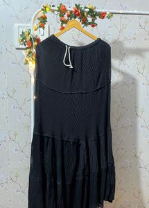 Black Pleated Tiered Midi Dress