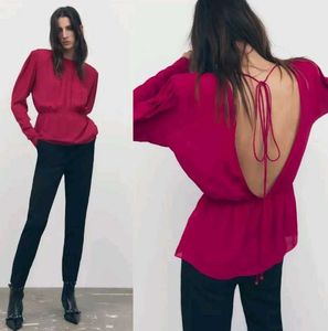 ZARA NWT SEMI-SHEER BLOUSE WITH SHOULDER OPEN BACK