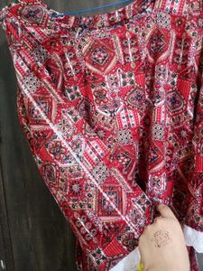 Red Paisley Print Kurta with Bell Sleeves🎀✨