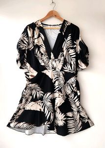 Tropical Printed Deep V Neck Plus Size Dress Women