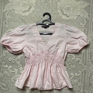Pink Peplum Puff Sleeve Top