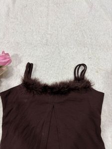 Y2k Brown Fur Cami Top