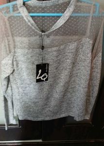 Gray Top With Chic Mesh Detailing