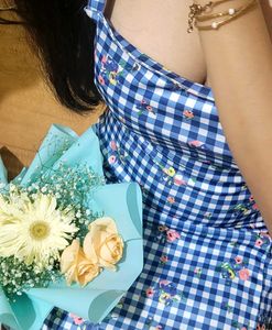 blue gingham printed micro mini dress