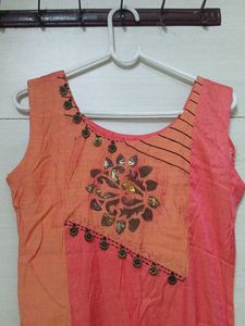 Peach Color Block Kurti