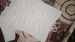 White Ribbed Knit Top