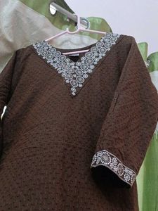 Elegant Brown Kurta with White Pants