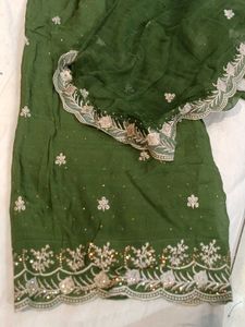 Green Embroidered Dress Material