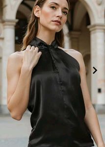 She in Elegant Black Halter Top