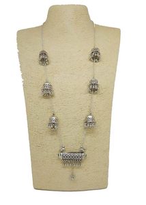 Silver Antique Jhumka Necklace