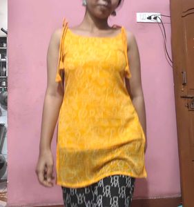 Tie Strap Tank Kurti Bandhani Print