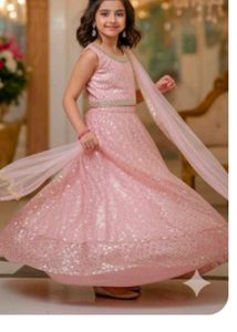 Girls' Pink Embellished Lehenga Choli
