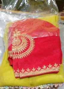 Red &amp; Yellow Embroidered Saree