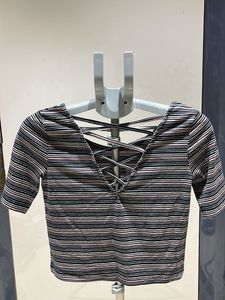 Striped Crop Top with Criss-Cross Back