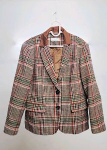 Vintage-Inspired Plaid Blazer with Elbow Patch