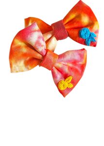 Hair Bow Alligator Clips Hand Embroidered 2