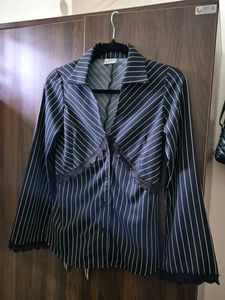 Striped Blouse with Lace Detail