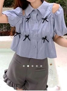 SAVANA Cute Striped Bow Top