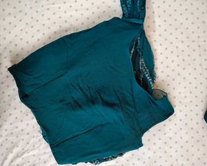 Teal Crop Top and Skirt Set