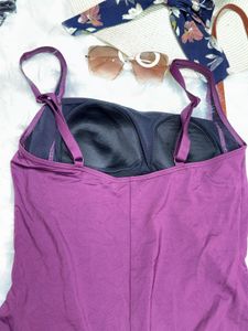 Ruched One-Piece Swimsuit - Elegant Plum