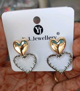 Golden And Silver Heart Shaped Earrings