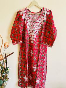 Red Embroidered Kurta